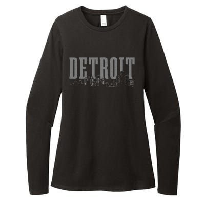 Detroit Skyline Pride Vintage Detroit Michigan Womens CVC Long Sleeve Shirt