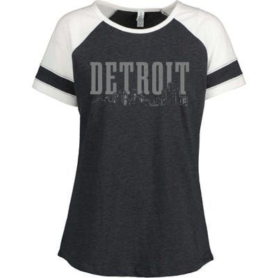 Detroit Skyline Pride Vintage Detroit Michigan Enza Ladies Jersey Colorblock Tee