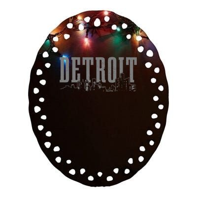 Detroit Skyline Pride Vintage Detroit Michigan Ceramic Oval Ornament