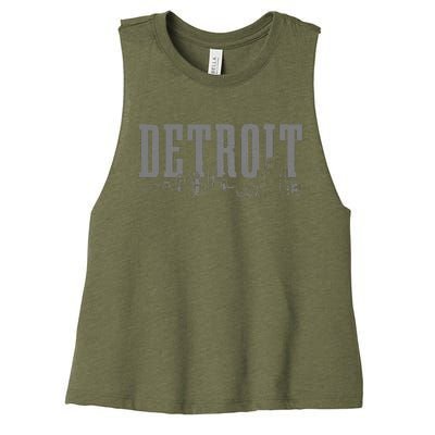 Detroit Skyline Pride Vintage Detroit Michigan Women's Racerback Cropped Tank