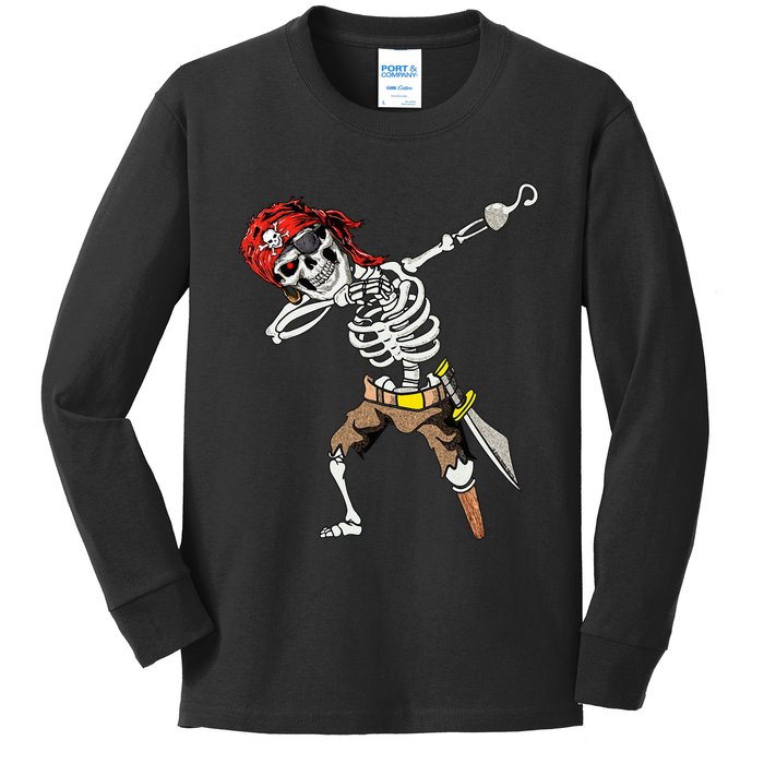 Dabbing Skeleton Pirate Halloween Jolly Roger Pirate Kids Long Sleeve Shirt