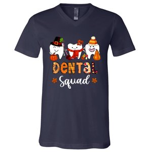 Dental Squad Pumpkin Fall Leaves Tooth Dentist Thanksgiving V-Neck T-Shirt