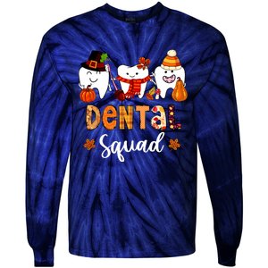 Dental Squad Pumpkin Fall Leaves Tooth Dentist Thanksgiving Tie-Dye Long Sleeve Shirt