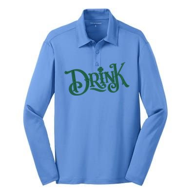 Drink St Patricks Day Festive Silk Touch Performance Long Sleeve Polo