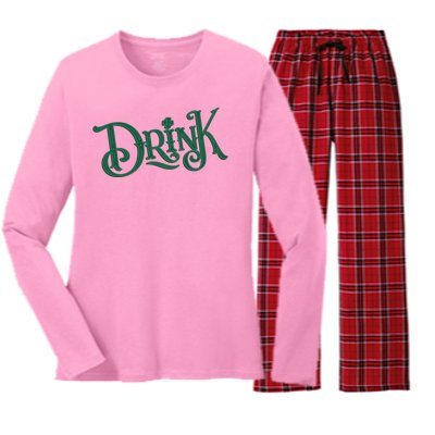 Drink St Patricks Day Festive Women's Long Sleeve Flannel Pajama Set 