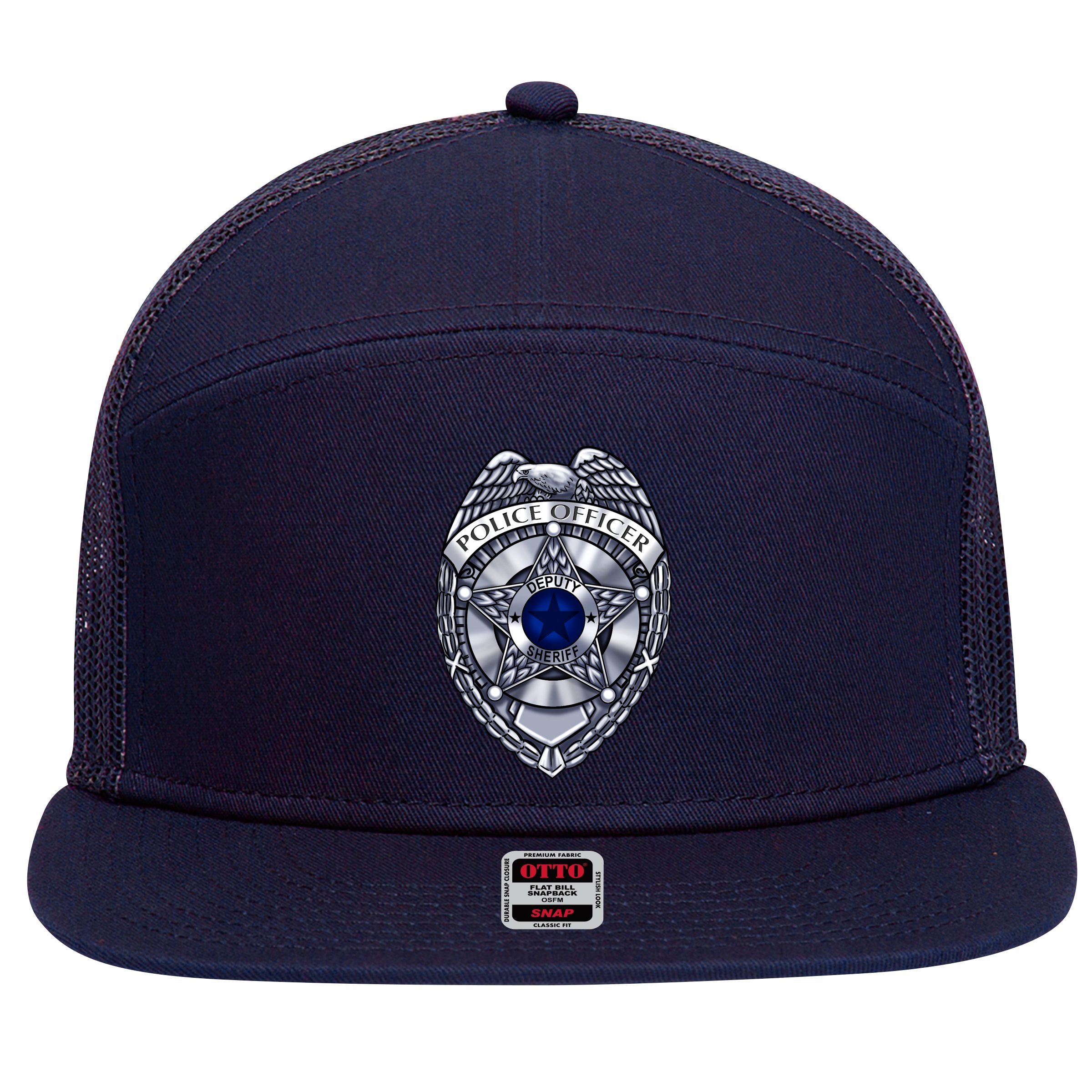 Deputy Sheriff Police Badge Pocket Logo 7 Panel Mesh Trucker Snapback Hat
