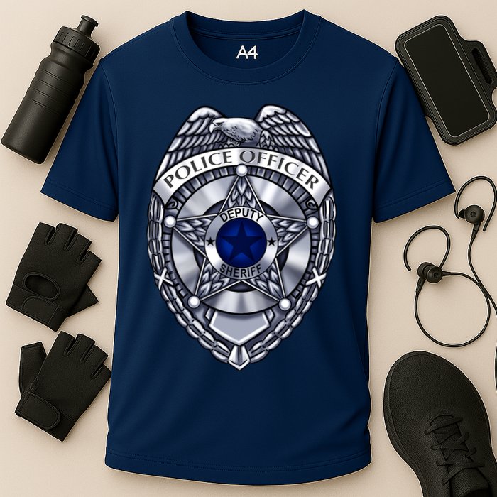 Deputy Sheriff Police Badge Pocket Logo Cooling Performance Crew T-Shirt