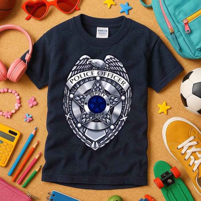 Deputy Sheriff Police Badge Pocket Logo Kids T-Shirt