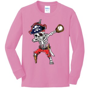 Dabbing Skeleton Pirate Baseball Ball Halloween Costume Kids Long Sleeve Shirt