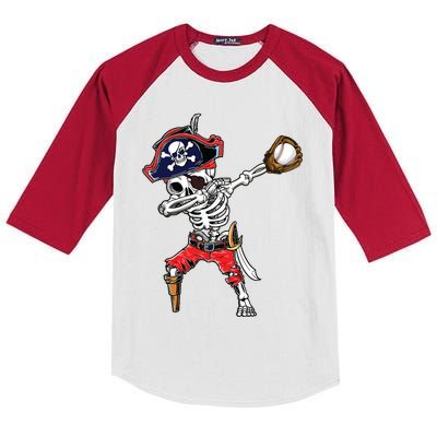 Dabbing Skeleton Pirate Baseball Ball Halloween Costume Kids Colorblock Raglan Jersey