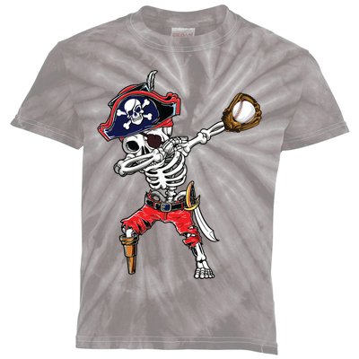 Dabbing Skeleton Pirate Baseball Ball Halloween Costume Kids Tie-Dye T-Shirt