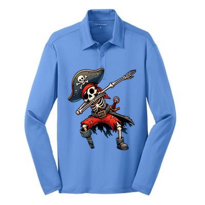 Dabbing Skeleton Pirate Silk Touch Performance Long Sleeve Polo