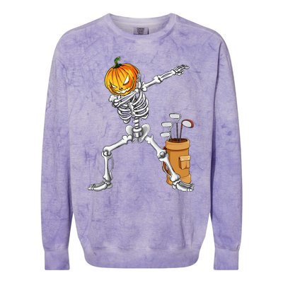 Dabbing Skeleton Pumpkin Golf Halloween Costume Gift Kids Colorblast Crewneck Sweatshirt