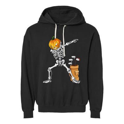 Dabbing Skeleton Pumpkin Golf Halloween Costume Gift Kids Garment-Dyed Fleece Hoodie