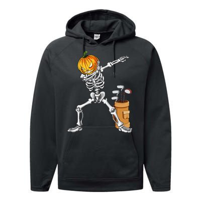 Dabbing Skeleton Pumpkin Golf Halloween Costume Gift Kids Performance Fleece Hoodie