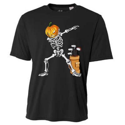 Dabbing Skeleton Pumpkin Golf Halloween Costume Gift Kids Cooling Performance Crew T-Shirt