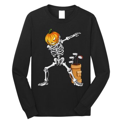 Dabbing Skeleton Pumpkin Golf Halloween Costume Gift Kids Long Sleeve Shirt