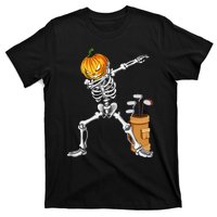 Dabbing Skeleton Pumpkin Golf Halloween Costume Gift Kids T-Shirt