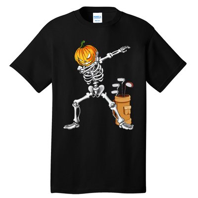 Dabbing Skeleton Pumpkin Golf Halloween Costume Gift Kids Tall T-Shirt