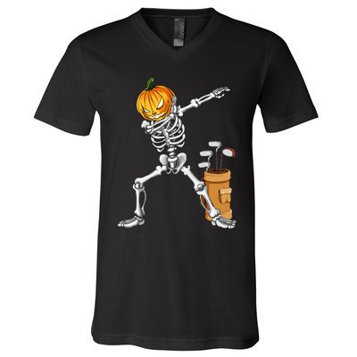 Dabbing Skeleton Pumpkin Golf Halloween Costume Gift Kids V-Neck T-Shirt