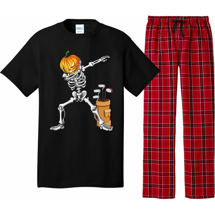 Dabbing Skeleton Pumpkin Golf Halloween Costume Gift Kids Pajama Set