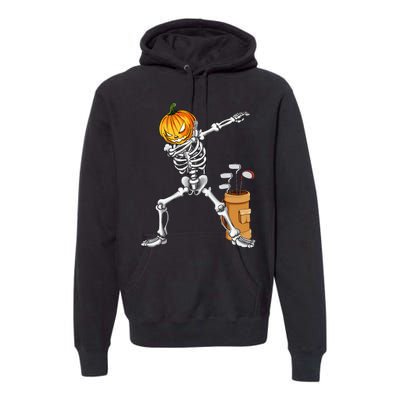 Dabbing Skeleton Pumpkin Golf Halloween Costume Gift Kids Premium Hoodie