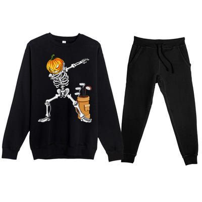 Dabbing Skeleton Pumpkin Golf Halloween Costume Gift Kids Premium Crewneck Sweatsuit Set