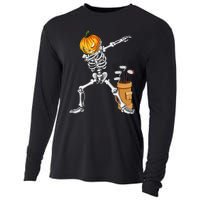 Dabbing Skeleton Pumpkin Golf Halloween Costume Gift Kids Cooling Performance Long Sleeve Crew