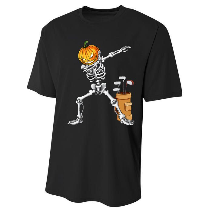 Dabbing Skeleton Pumpkin Golf Halloween Costume Gift Kids Performance Sprint T-Shirt