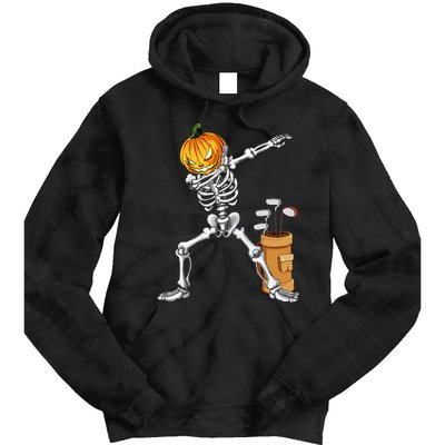 Dabbing Skeleton Pumpkin Golf Halloween Costume Gift Kids Tie Dye Hoodie