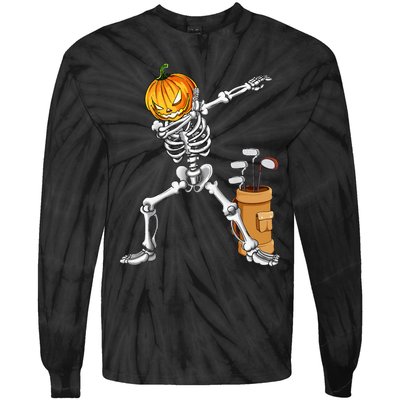 Dabbing Skeleton Pumpkin Golf Halloween Costume Gift Kids Tie-Dye Long Sleeve Shirt