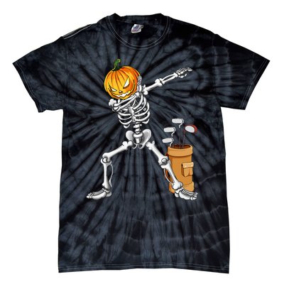 Dabbing Skeleton Pumpkin Golf Halloween Costume Gift Kids Tie-Dye T-Shirt