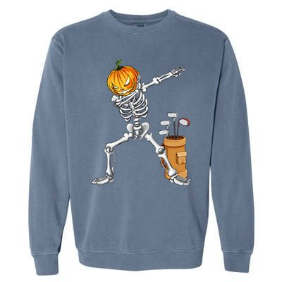 Dabbing Skeleton Pumpkin Golf Halloween Costume Gift Kids Garment-Dyed Sweatshirt