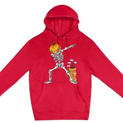 Dabbing Skeleton Pumpkin Golf Halloween Costume Gift Kids Premium Pullover Hoodie