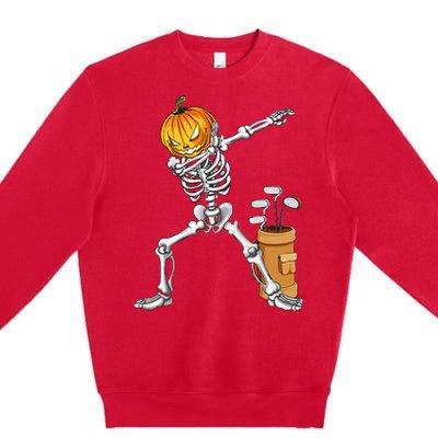 Dabbing Skeleton Pumpkin Golf Halloween Costume Gift Kids Premium Crewneck Sweatshirt