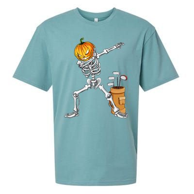 Dabbing Skeleton Pumpkin Golf Halloween Costume Gift Kids Sueded Cloud Jersey T-Shirt