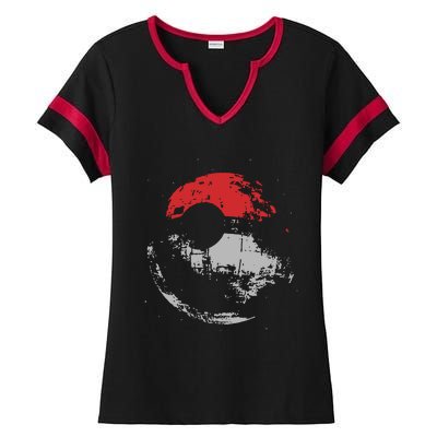 Death Star Pokeball Ladies Halftime Notch Neck Tee