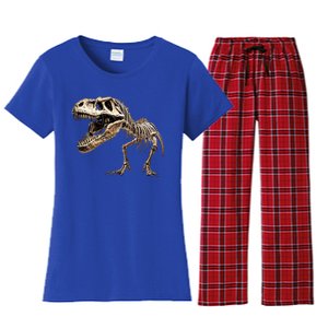 Dinosaur Skeleton Prehistoric Scary T Rex Dino Funny Gift Women's Flannel Pajama Set