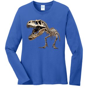 Dinosaur Skeleton Prehistoric Scary T Rex Dino Funny Gift Ladies Long Sleeve Shirt