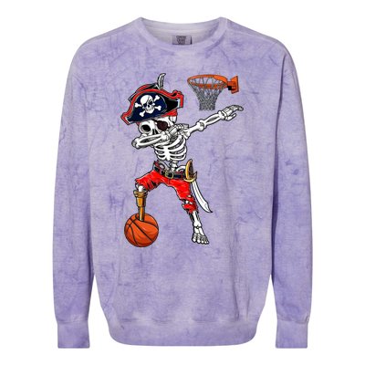 Dabbing Skeleton Pirate And Basketball Ball Halloween Costume Cute Gift Colorblast Crewneck Sweatshirt