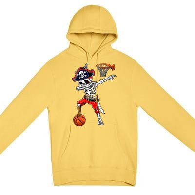 Dabbing Skeleton Pirate And Basketball Ball Halloween Costume Cute Gift Premium Pullover Hoodie