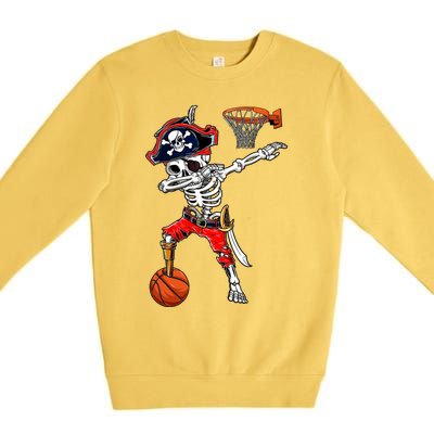 Dabbing Skeleton Pirate And Basketball Ball Halloween Costume Cute Gift Premium Crewneck Sweatshirt