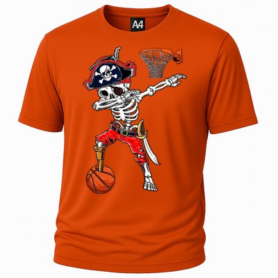 Dabbing Skeleton Pirate And Basketball Ball Halloween Costume Cute Gift Cooling Performance Crew T-Shirt