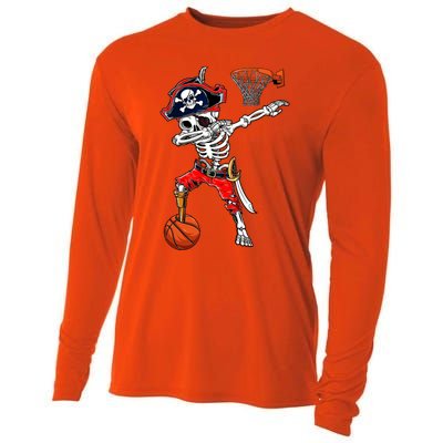 Dabbing Skeleton Pirate And Basketball Ball Halloween Costume Cute Gift Cooling Performance Long Sleeve Crew