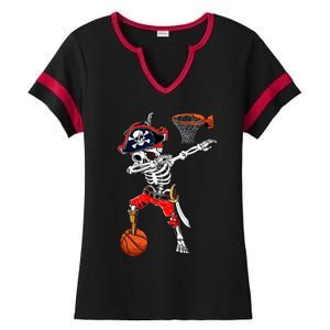 Dabbing Skeleton Pirate And Basketball Ball Halloween Costume Cute Gift Ladies Halftime Notch Neck Tee