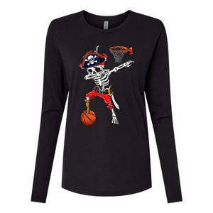 Dabbing Skeleton Pirate And Basketball Ball Halloween Costume Cute Gift Womens Cotton Relaxed Long Sleeve T-Shirt