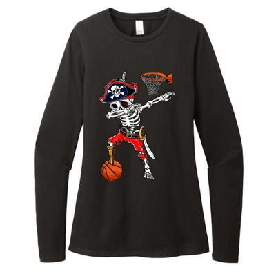 Dabbing Skeleton Pirate And Basketball Ball Halloween Costume Cute Gift Womens CVC Long Sleeve Shirt