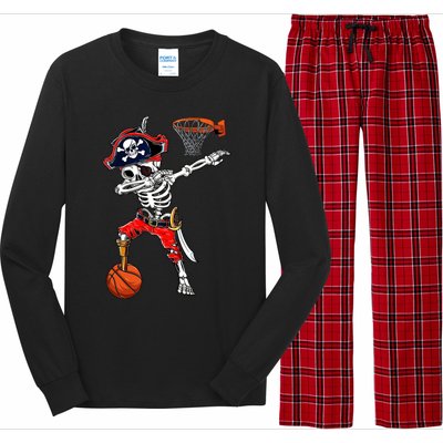 Dabbing Skeleton Pirate And Basketball Ball Halloween Costume Cute Gift Long Sleeve Pajama Set