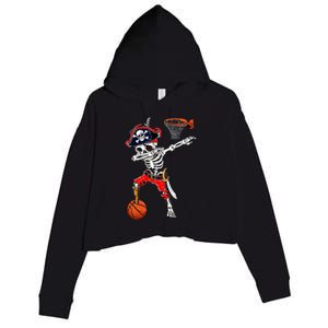 Dabbing Skeleton Pirate And Basketball Ball Halloween Costume Cute Gift Crop Fleece Hoodie