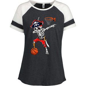 Dabbing Skeleton Pirate And Basketball Ball Halloween Costume Cute Gift Enza Ladies Jersey Colorblock Tee